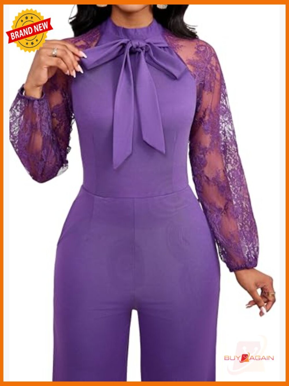 Elegant Long Sleeve Ruffle Jumpsuit with Pockets Crew Neck - Picture 2 of 6